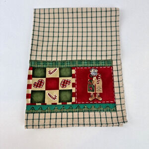 Kitchen Dish Towel, 100% Cotton, Christmas, Dunroven House Santa Gingerbread